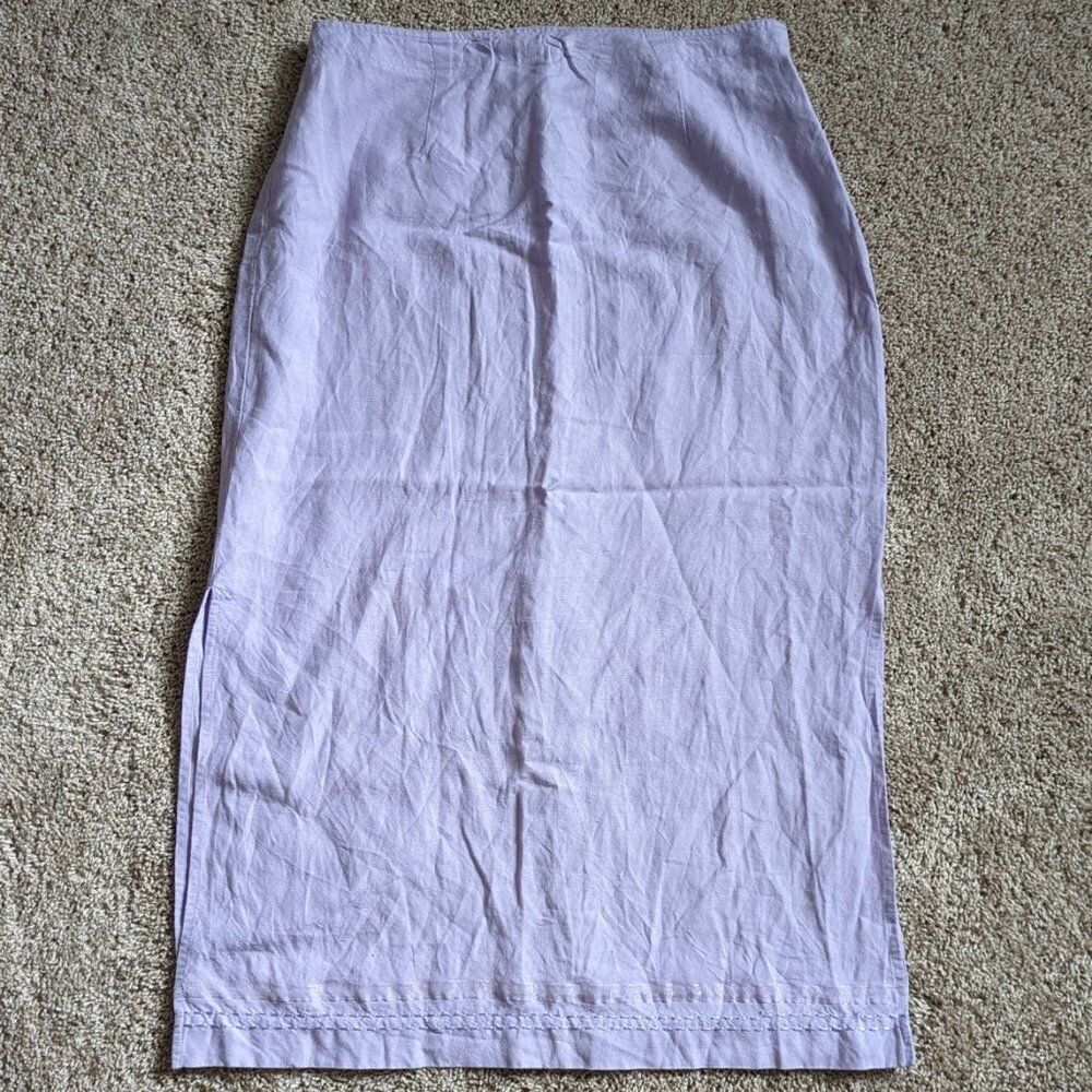 Vintage Maxi Skirt Womens Sz 14 Lavender 00s Y2K Ribbon Hem Linen Blend Prairie